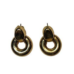 80’s Chic Classic Shiny Gold Tone Door Knocker Post Earrings A283